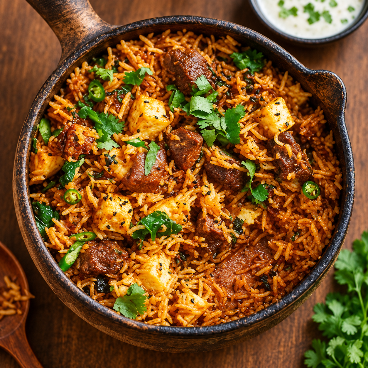 Lamm Biryani med saffransris, lammkött och koriander